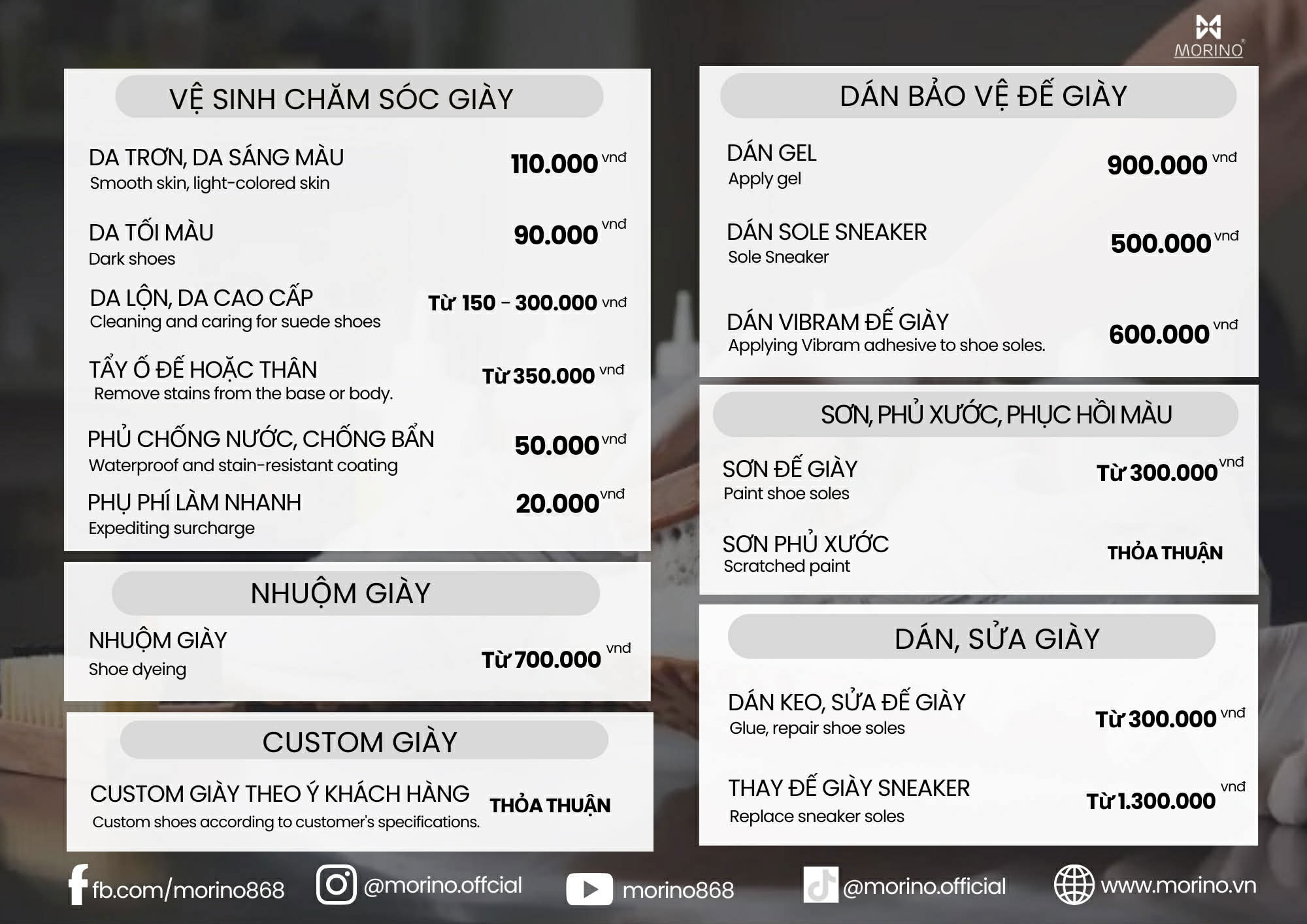 bảng giá dịch vụ